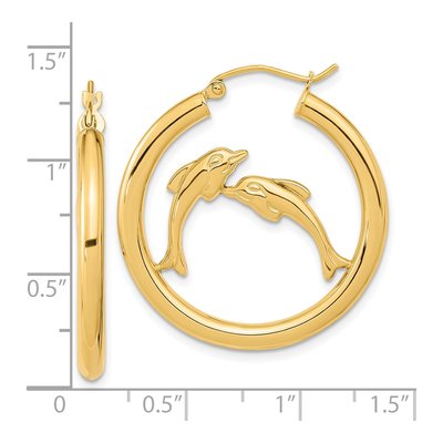 14K Yellow Gold 33mm Dolphin Hoop Earrings – view 5