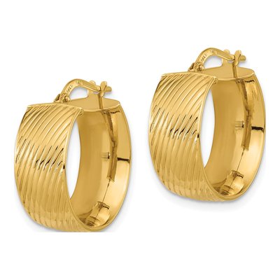14K Yellow Gold 21mm Textured Hoop Earrings – view 3