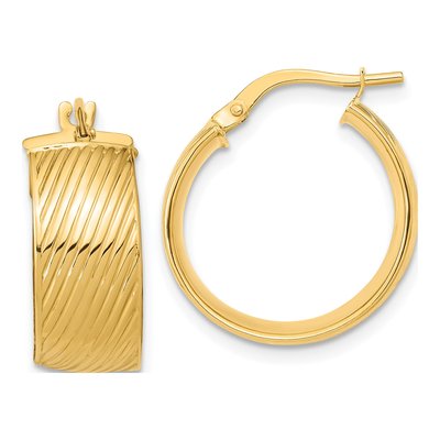 14K Yellow Gold 21mm Textured Hoop Earrings
