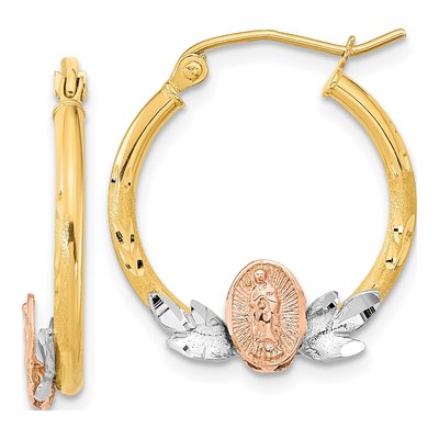 14K Tri-Color Gold Guadalupe Hoop Earrings
