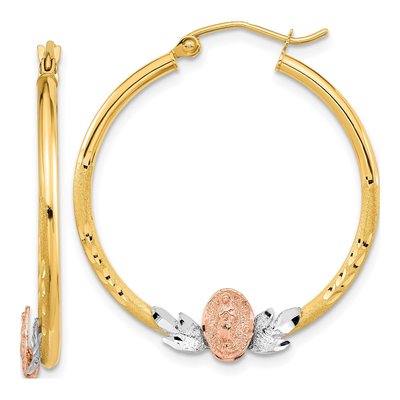 14K Tri-Color Gold Guadalupe Hoop Earrings