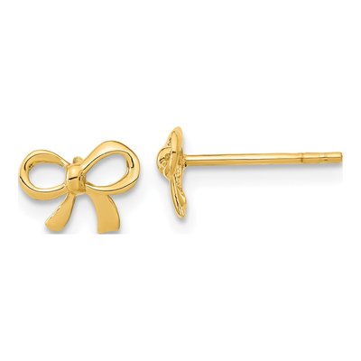 14K Yellow Gold Bow Stud Earrings