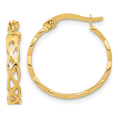14K Yellow Gold 18mm Filigree Hoop Earrings