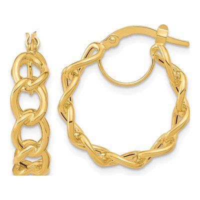 14K Yellow Gold 21mm Cable Link Hoop Earrings