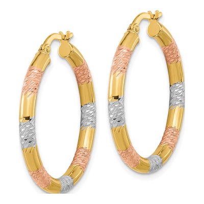 14K Yellow Gold 30mm Diamond-Cut Hoop Earrings – view 3