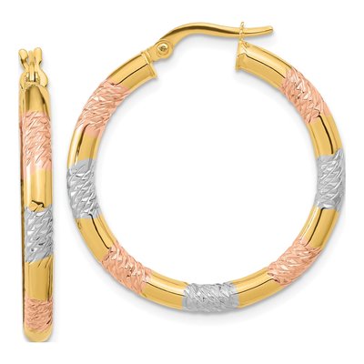 14K Yellow Gold 30mm Diamond-Cut Hoop Earrings