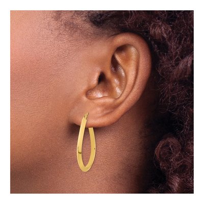 14K Yellow Gold Knife-Edge Teardrop Hoop Earrings – view 3