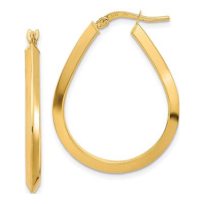 14K Yellow Gold 27mm Knife-Edge Teardrop Hoop Earrings