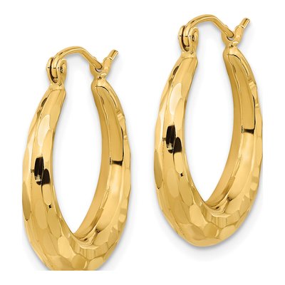 14K Yellow Gold Diamond-Cut Tapered Hoop Earrings – view 3