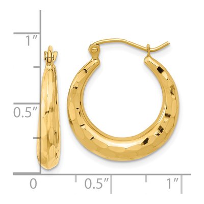 14K Yellow Gold Diamond-Cut Tapered Hoop Earrings – view 5