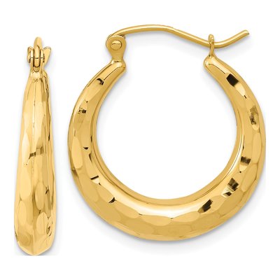 14K Yellow Gold Diamond-Cut Tapered Hoop Earrings