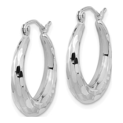 14K White Gold Diamond-Cut Tapered Hoop Earrings – view 3