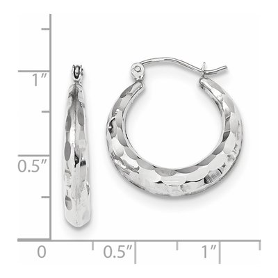 14K White Gold Diamond-Cut Tapered Hoop Earrings – view 5