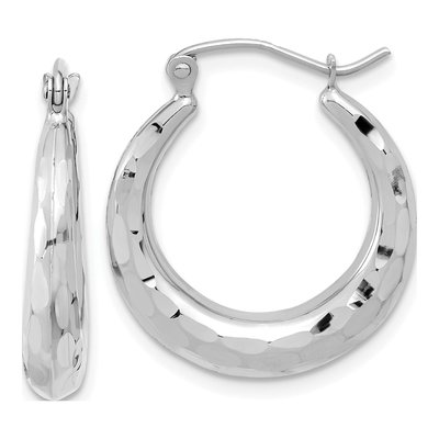 14K White Gold Diamond-Cut Tapered Hoop Earrings