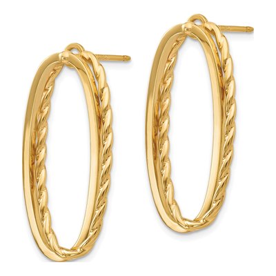 14K Yellow Gold Diamond-Cut Oval Dangle Earrings – view 2