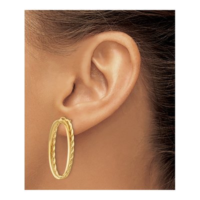 14K Yellow Gold Diamond-Cut Oval Dangle Earrings – view 3