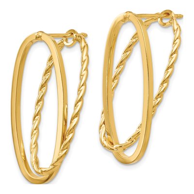 14K Yellow Gold Diamond-Cut Oval Dangle Earrings – view 4