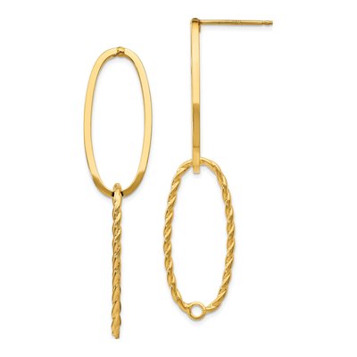 14K Yellow Gold Diamond-Cut Oval Dangle Earrings – view 5