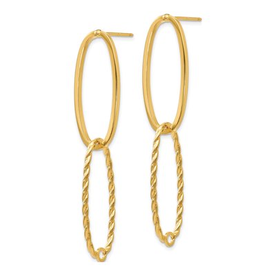 14K Yellow Gold Diamond-Cut Oval Dangle Earrings – view 6