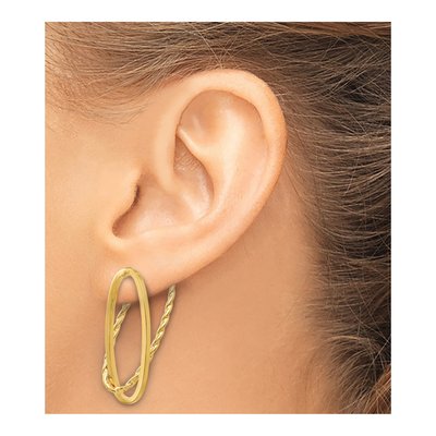 14K Yellow Gold Diamond-Cut Oval Dangle Earrings – view 8