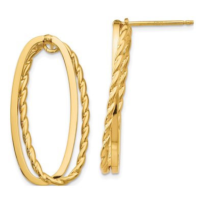 14K Yellow Gold Diamond-Cut Oval Dangle Earrings