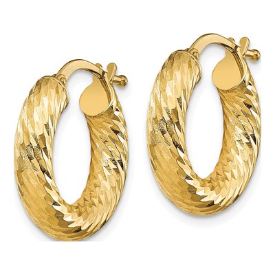 14K Yellow Gold 18mm Diamond-Cut Hoop Earrings – view 3