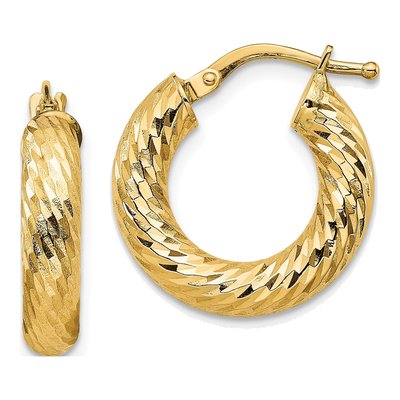 14K Yellow Gold 18mm Diamond-Cut Hoop Earrings