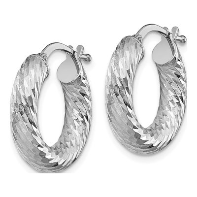 14K White Gold 18mm Diamond-Cut Round Tube Hoop Earrings – view 2