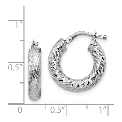14K White Gold 18mm Diamond-Cut Round Tube Hoop Earrings – view 4