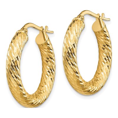 14K Yellow Gold 22mm Diamond-Cut Hoop Earrings – view 2