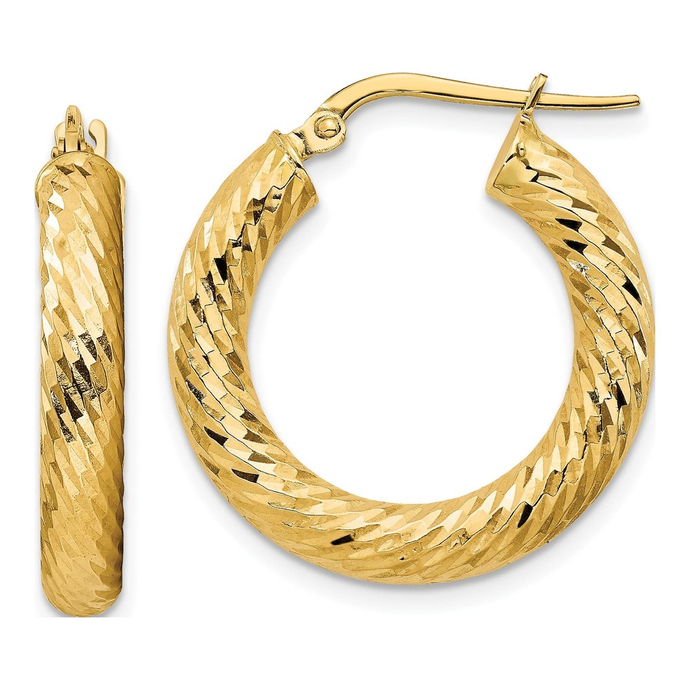 14K Yellow Gold 22mm Diamond-Cut Hoop Earrings