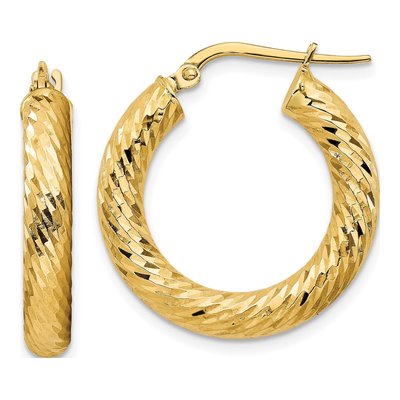 14K Yellow Gold 22mm Diamond-Cut Hoop Earrings