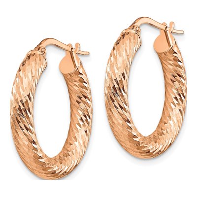14K Rose Gold 22mm Diamond-Cut Round Tube Hoop Earrings – view 3
