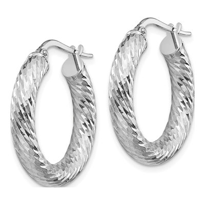 14K White Gold 22mm Diamond-Cut Round Tube Hoop Earrings – view 3