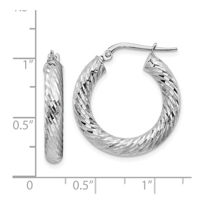 14K White Gold 22mm Diamond-Cut Round Tube Hoop Earrings – view 5