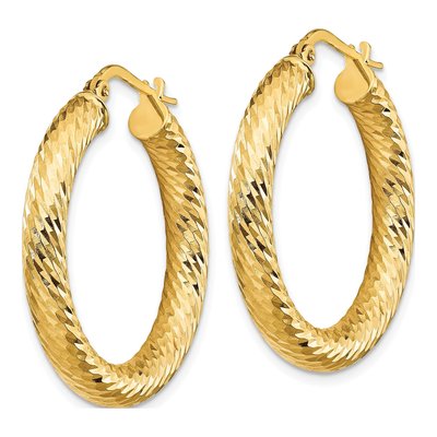 14K Yellow Gold 30mm Diamond-Cut Hoop Earrings – view 3