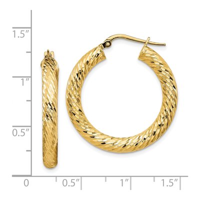 14K Yellow Gold 30mm Diamond-Cut Hoop Earrings – view 5