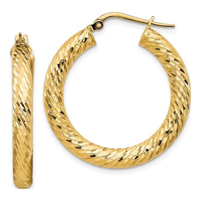 14K Yellow Gold 30mm Diamond-Cut Hoop Earrings