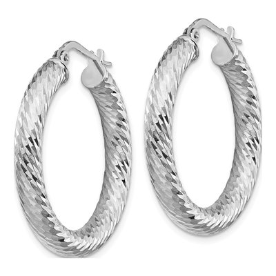 14K White Gold 30mm Diamond-Cut Round Tube Hoop Earrings – view 3