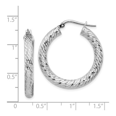 14K White Gold 30mm Diamond-Cut Round Tube Hoop Earrings – view 5