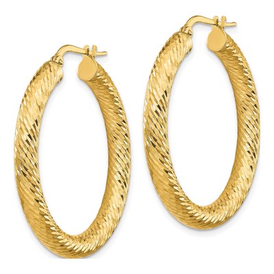 14K Yellow Gold 35mm Diamond-Cut Tube Hoop Earrings – view 3