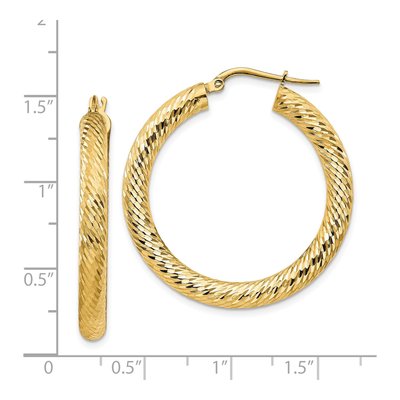 14K Yellow Gold 35mm Diamond-Cut Tube Hoop Earrings – view 5