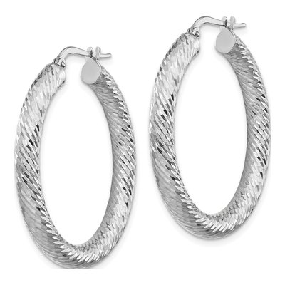 14K White Gold 35mm Diamond-Cut Tube Hoop Earrings – view 3