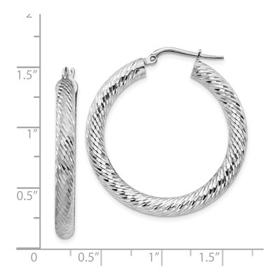 14K White Gold 35mm Diamond-Cut Tube Hoop Earrings – view 5