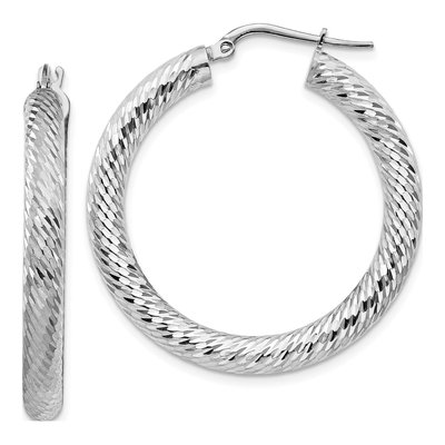 14K White Gold 35mm Diamond-Cut Tube Hoop Earrings