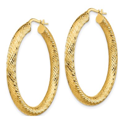 14K Yellow Gold 40mm Diamond-Cut Round Hoop Earrings – view 2