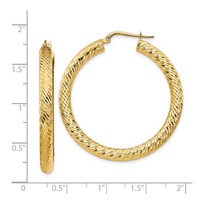 14K Yellow Gold 40mm Diamond-Cut Round Hoop Earrings – view 4