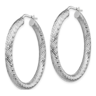 14K White Gold 40mm Diamond-Cut Tube Hoop Earrings – view 3