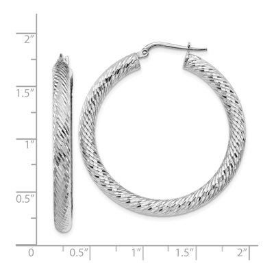 14K White Gold 40mm Diamond-Cut Tube Hoop Earrings – view 5