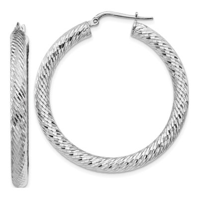 14K White Gold 40mm Diamond-Cut Tube Hoop Earrings